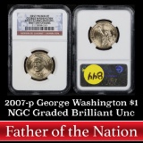 NGC 2007-p George Washington, First Day of Issue Presidential Dollar $1 Graded Brilliant Unc by NGC