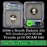 2006-s South Dakota Washington Quarter 25c Graded GEM++ Proof Deep Cameo By ICG
