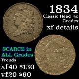 1834 Classic Head half cent 1/2c Grades xf details