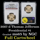 NGC 2007-d Thomas Jefferson Presidential Dollar $1 Graded GEM By NGC