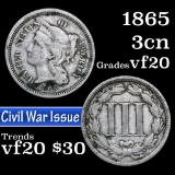 1865 Three Cent Copper Nickel 3cn Grades vf, very fine