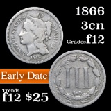 1866 Three Cent Copper Nickel 3cn Grades f, fine