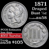1871 Three Cent Copper Nickel 3cn Grades Choice AU/BU Slider