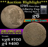 ***Auction Highlight*** 1795 Plain Edge, Liberty Cap Flowing Hair large cent 1c Graded g+ by USCG (f