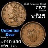 1863 Princess Head Civil War Token 1c Grades vf+
