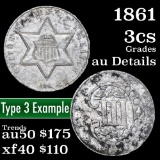 1861 Three Cent Silver 3cs Grades AU Details