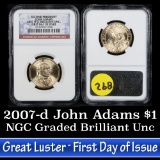 NGC 2007-d John Adams, First day of Issue Presidential Dollar $1 Graded Brilliant Unc by NGC