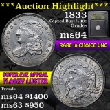 ***Auction Highlight*** 1833 Capped Bust Half Dime 1/2 10c Graded Choice Unc by USCG (fc)