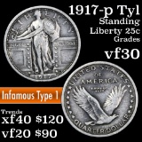 1917-p Ty1 Standing Liberty Quarter 25c Grades vf++