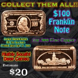 $100 Franklin note 1 oz .999 Copper Bar