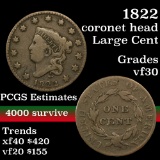 1822 Coronet Head Large Cent 1c Grades vf++ (fc)