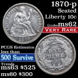 1870-p Seated Liberty Dime 10c Grades Select Unc (fc)