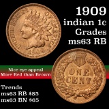 1909 Indian Cent 1c Grades Select Unc RB
