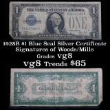 1928B $1 Blue Seal Silver Certificate Sigs Woods/Mills Grades vg, very good