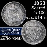 1853-p Seated Liberty Half Dime 1/2 10c Grades xf+