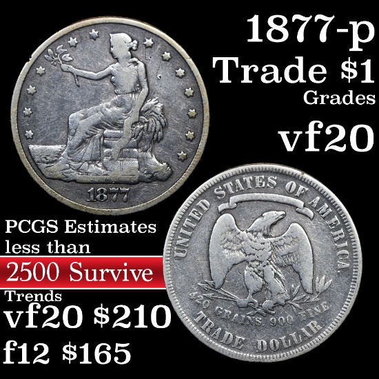 1877-p Trade Dollar $1 Grades vf, very fine