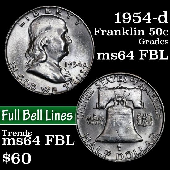 1954-d Franklin Half Dollar 50c Grades Choice Unc FBL