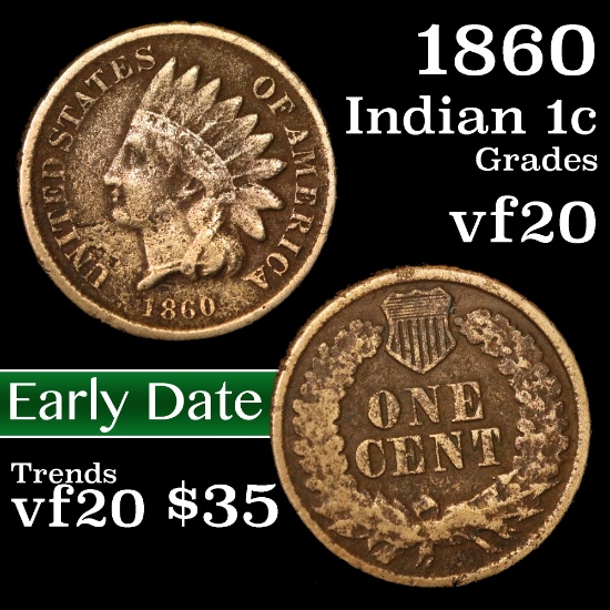 1860 Indian Cent 1c Grades vf, very fine