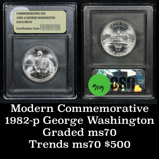 1982-d Washington Modern Commem Half Dollar 50c Graded ms70, Perfection by USCG