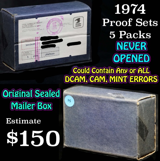 Original Sealed mailer box 1974 proof sets, 5 packs never opened
