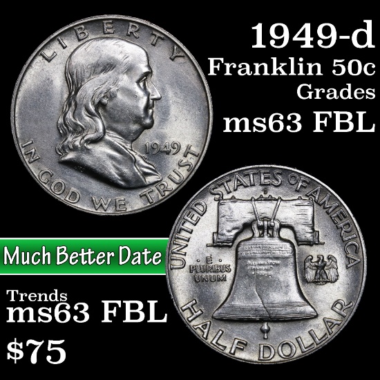 1949-d Franklin Half Dollar 50c Grades Select Unc FBL