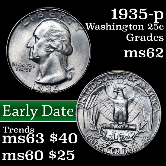 1935-p Washington Quarter 25c Grades Select Unc