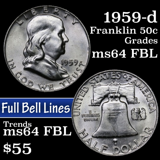 1959-d Franklin Half Dollar 50c Grades Choice Unc FBL