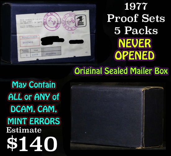 Original Sealed mailer box 1977 proof sets, 5 packs never opened Proof Sets