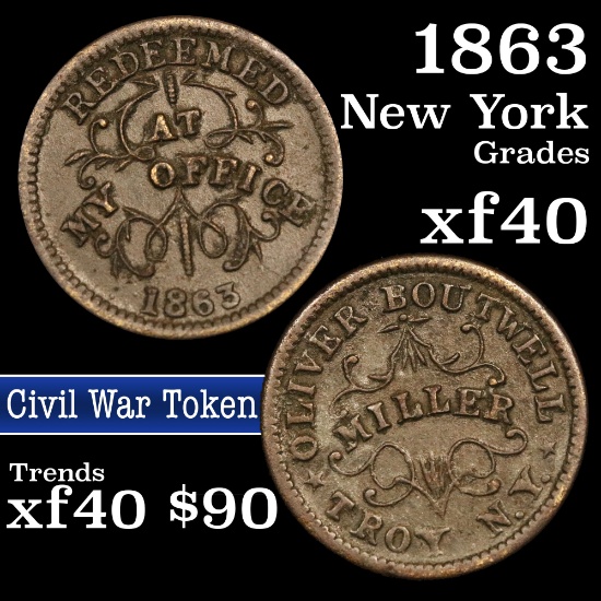 1863 New York Civil War Token 1c Grades xf