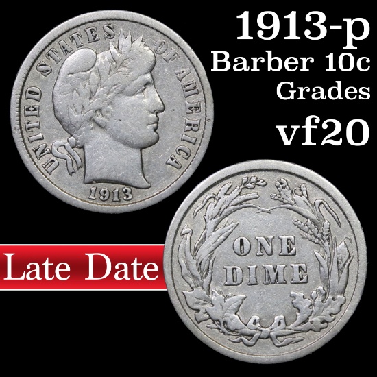 1913-p Barber Dime 10c Grades vf, very fine