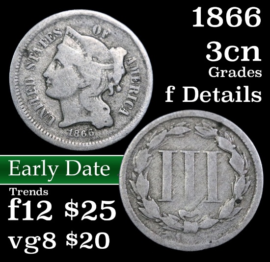 1866 Three Cent Copper Nickel 3cn Grades f details