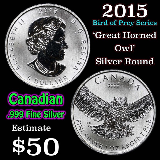 2015 Great Horned Owl 'Bird of Pray Series' 1oz Silver Round