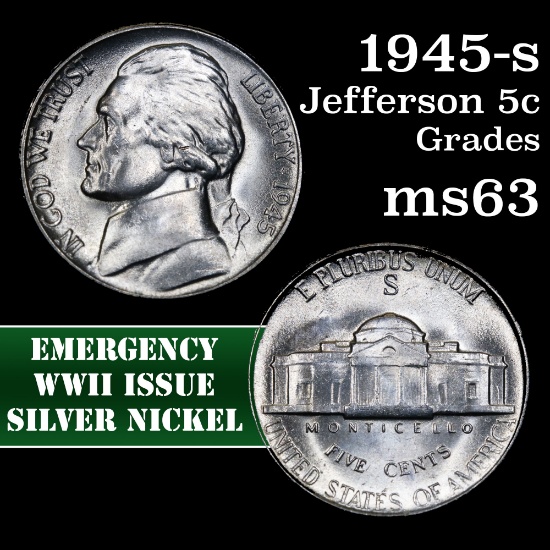 1945-s Jefferson Nickel 5c Grades Select Unc