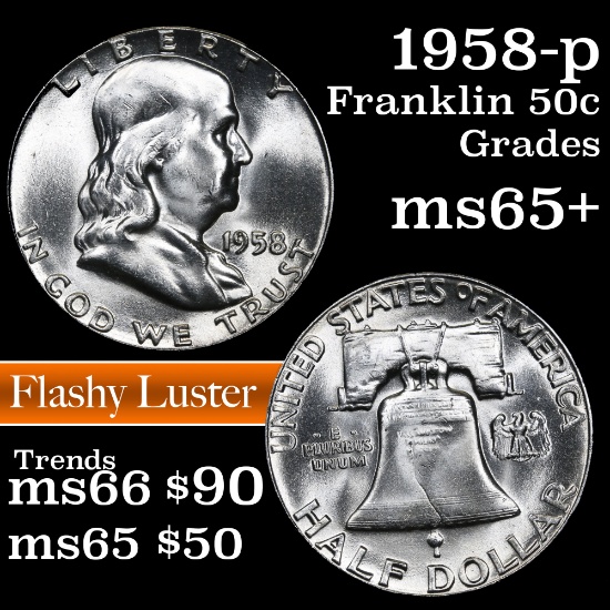 1958-p Franklin Half Dollar 50c Grades GEM+ Unc