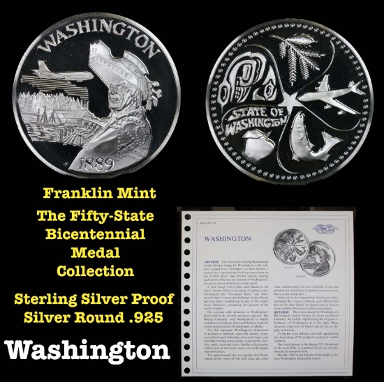The Fifty State Bicentennial Medal Collection - Washington Sterling Silver .925 Round 1 oz. Proof