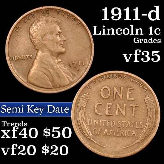 1911-d Lincoln Cent 1c Grades vf++