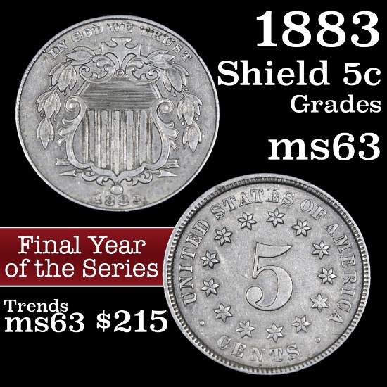 1883 Shield Nickel 5c Grades Select Unc (fc)