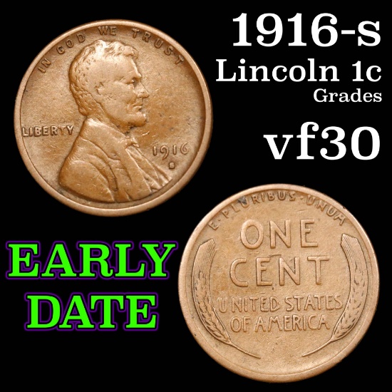 1916-s Lincoln Cent 1c Grades vf++