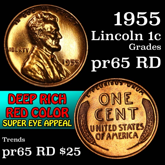 1955 Lincoln Cent 1c Grades Gem Proof Red