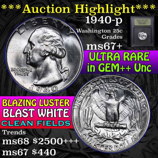 ***Auction Highlight*** 1940-p Washington Quarter 25c Graded Gem++ by USCG (fc)