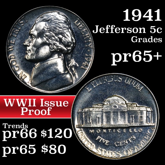 1941 Jefferson Nickel 5c Grades GEM+ Proof