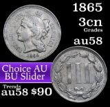 1865 Three Cent Copper Nickel 3cn Grades Choice AU/BU Slider