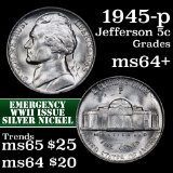 1945-p Jefferson Nickel 5c Grades Choice+ Unc