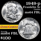 1949-p Franklin Half Dollar 50c Grades Choice Unc FBL