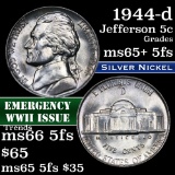 1944-d Jefferson Nickel 5c Grades GEM+ 5fs