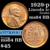 1929-p Lincoln Cent 1c Grades Choice Unc RB