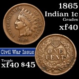 1865 Indian Cent 1c Grades xf