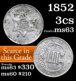 1852 Three Cent Silver 3cs Grades Select Unc (fc)