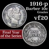 1916-p Barber Dime 10c Grades vf, very fine