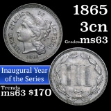 1865 Three Cent Copper Nickel 3cn Grades Select Unc